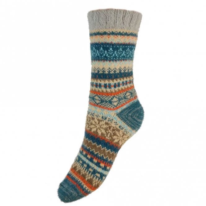 Gemjar Fawn, Teal & Orange Scandi Patterned Wool Blend Socks