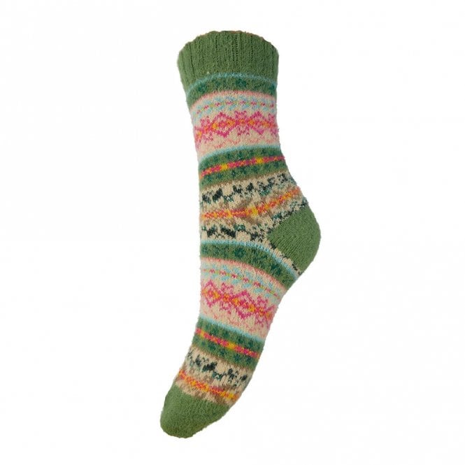 Gemjar Green, Fawn & Pink Patterned Wool Blend Socks