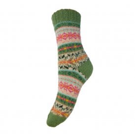 Green, Fawn & Pink Patterned Wool Blend Socks