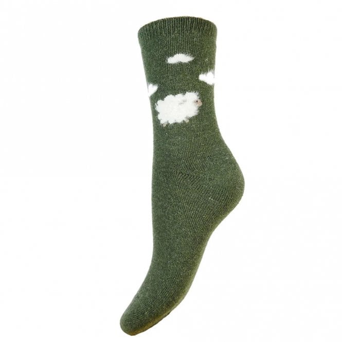 Gemjar Green Fluffy Sheep & Clouds Wool Blend Socks