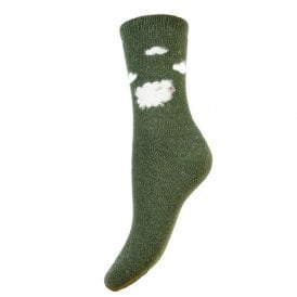 Green Fluffy Sheep & Clouds Wool Blend Socks