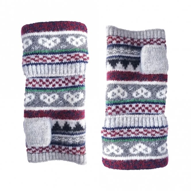 Gemjar Grey Nordic Heart Fingerless Gloves
