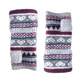 Grey Nordic Heart Fingerless Gloves
