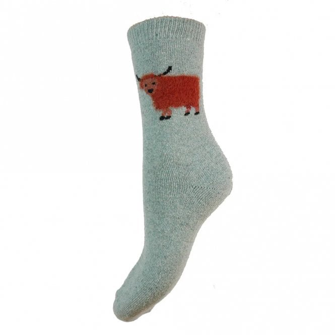 Gemjar Light Blue Fluffy Highland Cow Wool Blend Socks