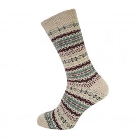 Men's Beige Fairisle Wool Blend Socks