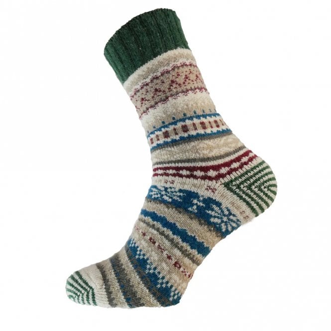 Gemjar Men's Cream, Blue and Green Nordic Pattern Wool Blend Socks