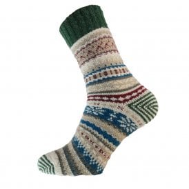 Men's Cream, Blue and Green Nordic Pattern Wool Blend Socks