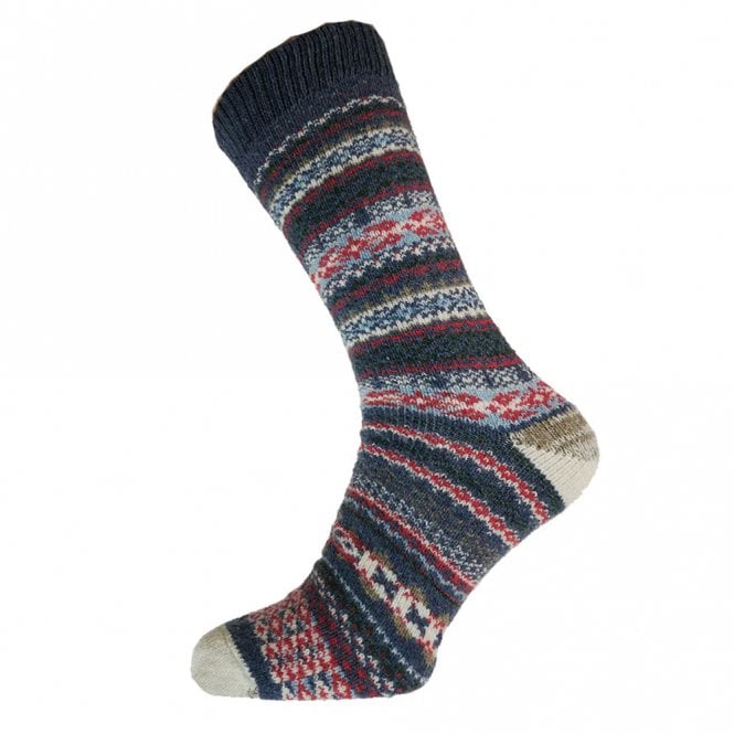 Gemjar Men's Dark Blue, Red & White Nordic Wool Blend Socks