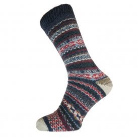 Men's Dark Blue, Red & White Nordic Wool Blend Socks