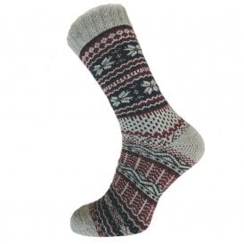 Men's Grey, Burgundy & Blue Nordic Pattern Wool Blend Socks