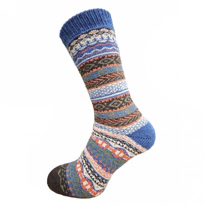 Gemjar Men's Multi Coloured Fairisle Pattern Blue Heels Wool Blend Socks