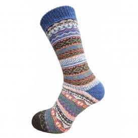 Men's Multi Coloured Fairisle Pattern Blue Heels Wool Blend Socks