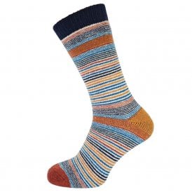 Men's Orange Heeled Striped Wool Blend Socks