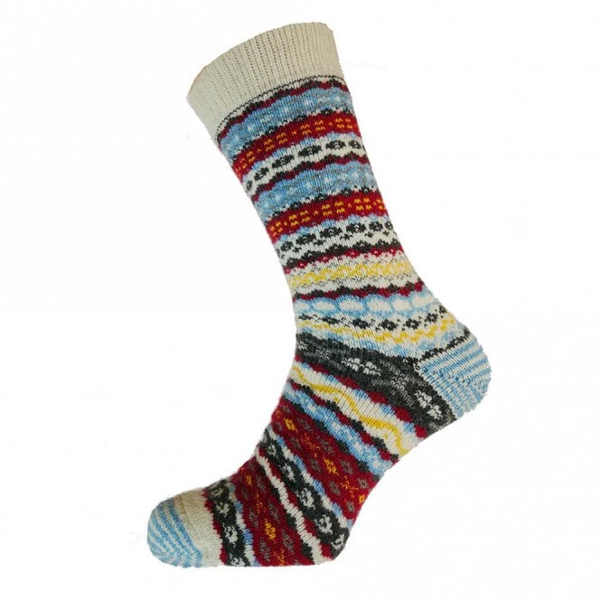 Gemjar Men's Pale Blue, Red & White Nordic Wool Blend Socks