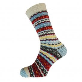 Men's Pale Blue, Red & White Nordic Wool Blend Socks
