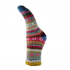 Multi Coloured Scandi Wool Blend with Blue/Purple Toe Socks