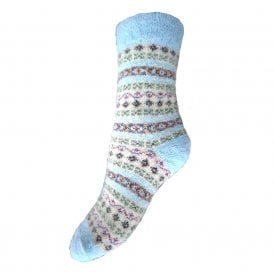 Pale Blue & Cream Fairisle Wool Blend Socks