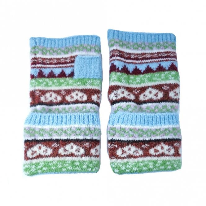 Gemjar Pale Blue Nordic Heart Fingerless Gloves
