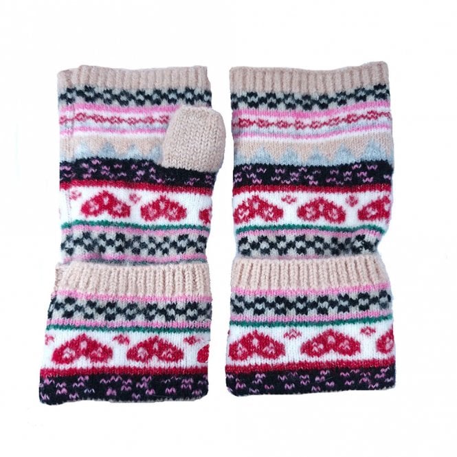 Gemjar Pale Pink Nordic Heart Fingerless Gloves