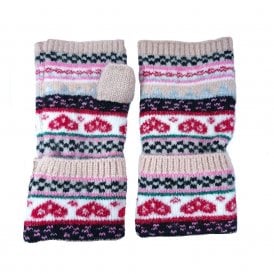 Pale Pink Nordic Heart Fingerless Gloves