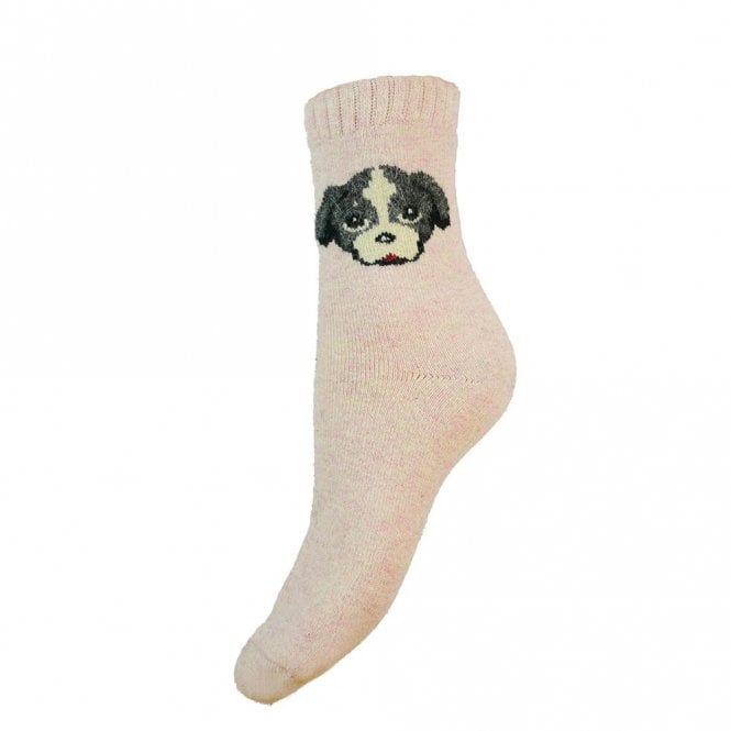Gemjar Pink Dog Face Wool Blend Socks