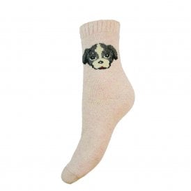 Pink Dog Face Wool Blend Socks