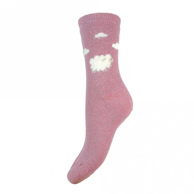 Gemjar Pink Fluffy Sheep & Clouds Wool Blend Socks