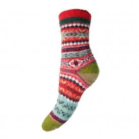Red & Green Patterned Wool Blend Socks