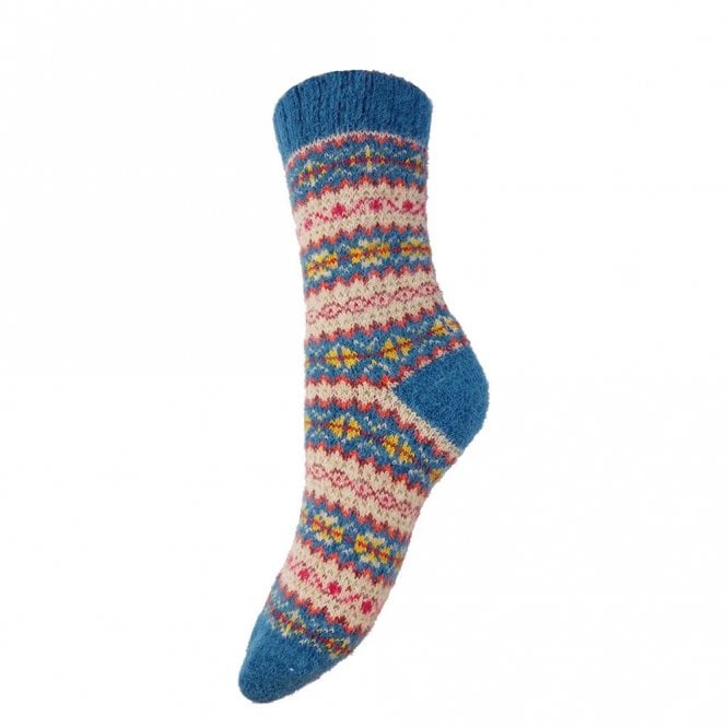 Gemjar Teal, Fawn & Yellow Scandi Patterned Wool Blend Socks