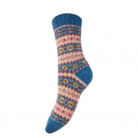 Teal, Fawn & Yellow Scandi Patterned Wool Blend Socks
