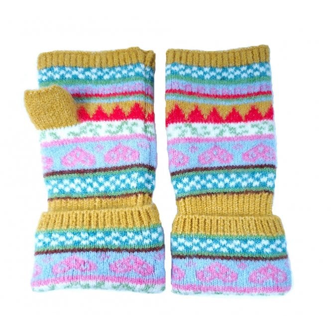 Gemjar Yellow Mustard Nordic Heart Fingerless Gloves