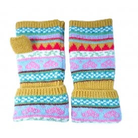 Yellow Mustard Nordic Heart Fingerless Gloves