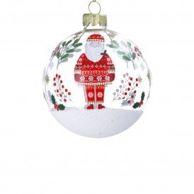 Alpine Santa on Snowy Base Clear Glass Bauble