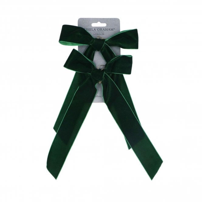 Gisela Graham Dark Green Velvet Bow Hanging Decoration Pack of Two
