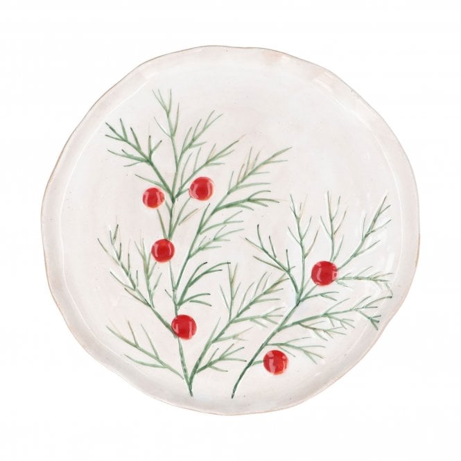 Gisela Graham Fir & Red Berries Ceramic Round Plate