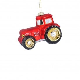 Glass Red Tractor Hanging Decoration
