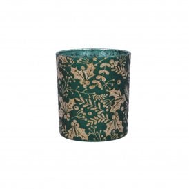 Green and Gold Sprig Glass Tealight Holder
