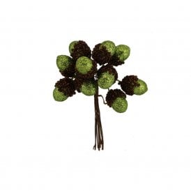 Green Glitter Acorn Bunch Pick