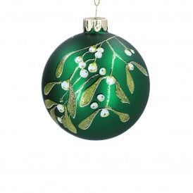 Matte Forest Green Mistletoe Glass Bauble