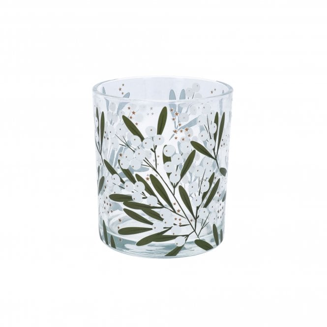 Gisela Graham Mistletoe Clear Glass Tealight Holder - Large