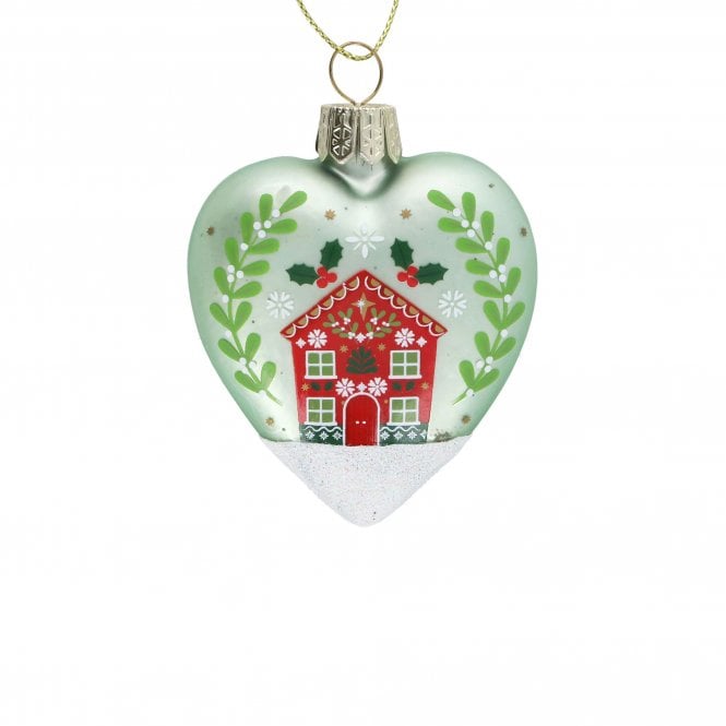 Gisela Graham Pale Green Alpine Heart Shaped Matte Glass Bauble