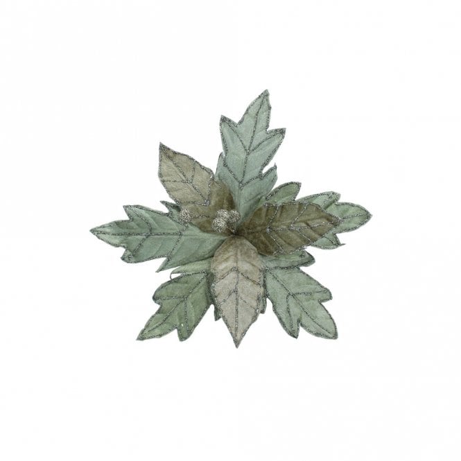 Gisela Graham Pale Green Fabric Poinsettia Pick with Glitter