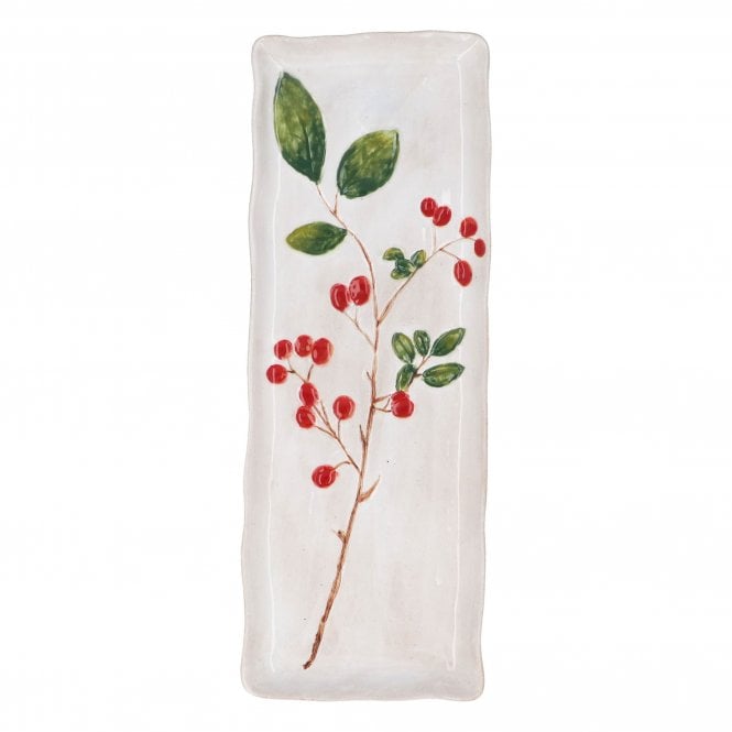 Gisela Graham Red Berries Ceramic Rectangular Plate