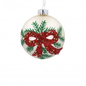 Red Bow Champagne Gold Glass Bauble
