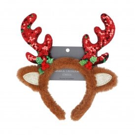 Red Sequin Reindeer Antlers Festive Headband