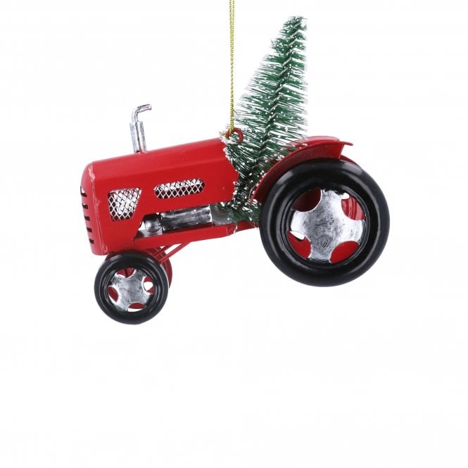 Gisela Graham Red Tractor with Tree Metal Hanging Decoration