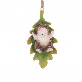 Resin Hedgehog On Leaf Hanging Decoration