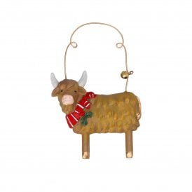 Resin Highland Cow With Scarf Hanging Decoration
