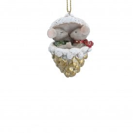 Resin Mice in Gold Cone Hanging Decoration