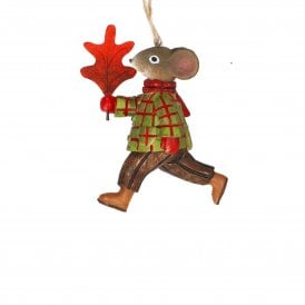 Resin Mouse In Green Plaid Jumper Hanging Decoration